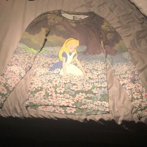 Baby Gap Disney Alice In Wonderland Long Sleeve Tee Shirt Top Tan Beige Blue
